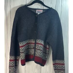 TALLY HO Vintage Womens Gray  100% Wool Patterned Knitted Cardigan- PSmall